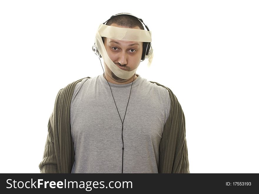 Unhappy Man With Broken Headphones