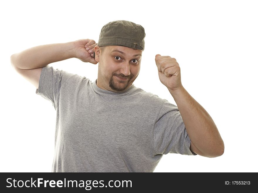 Happy young man with a beard and  cap