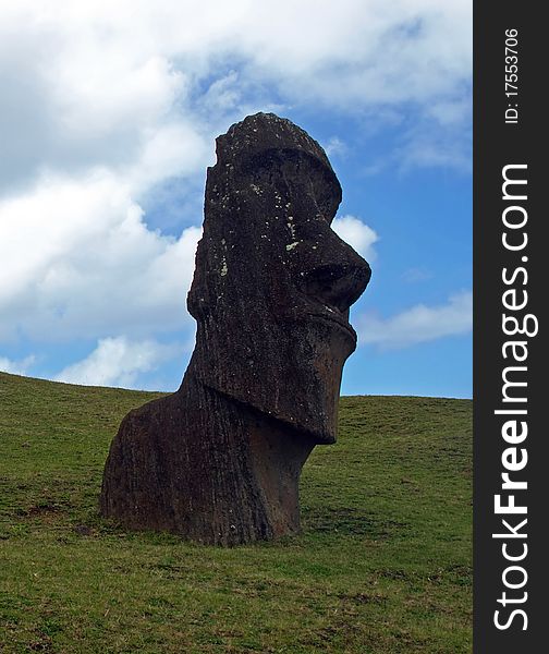 A Moai in Rano Raraku, Easter Island, Chile. A Moai in Rano Raraku, Easter Island, Chile.