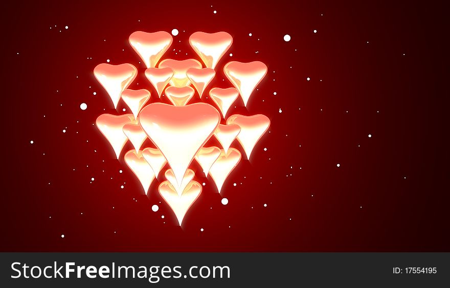 Multiple hearts glowing on top of one another