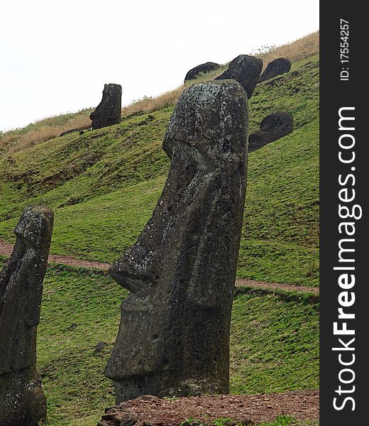 Moai in Rano Raraku, Easter Island, Chile. Moai in Rano Raraku, Easter Island, Chile.