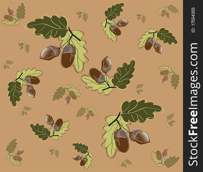 Autumn seamless background.Beautiful acorns.Illustration.