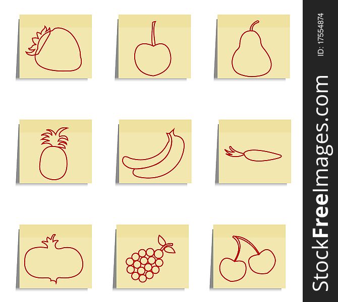 Illustration of sketchy fruits icons on white background