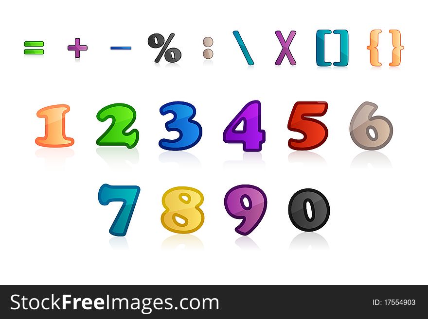 Illustration of set of numbers and characters on white background