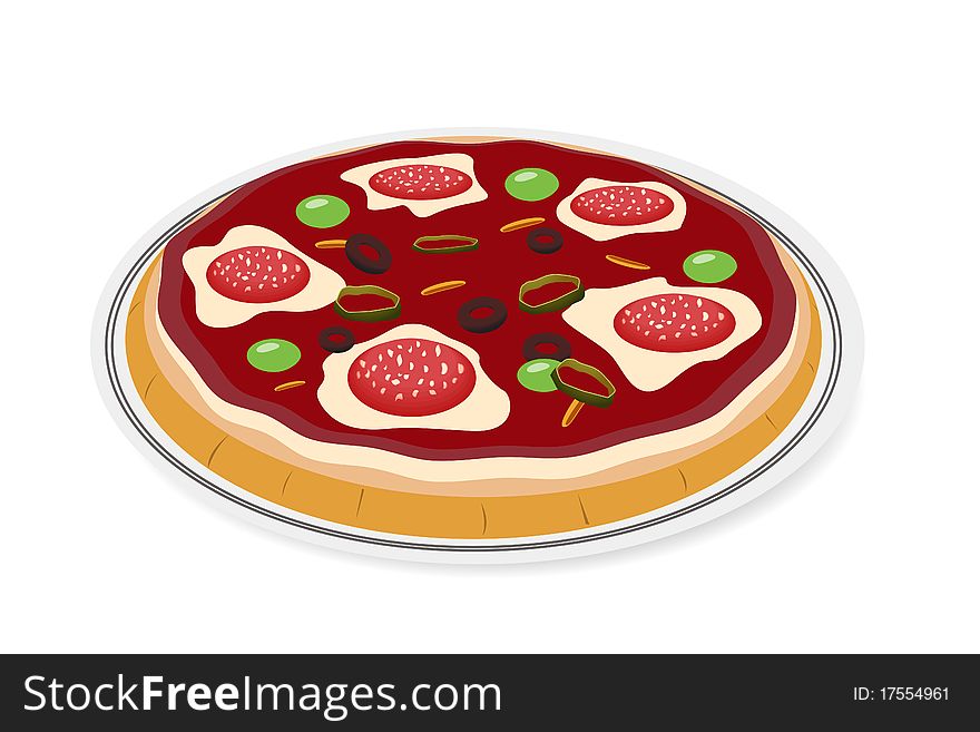 Illustration of hot pizza on isolated background