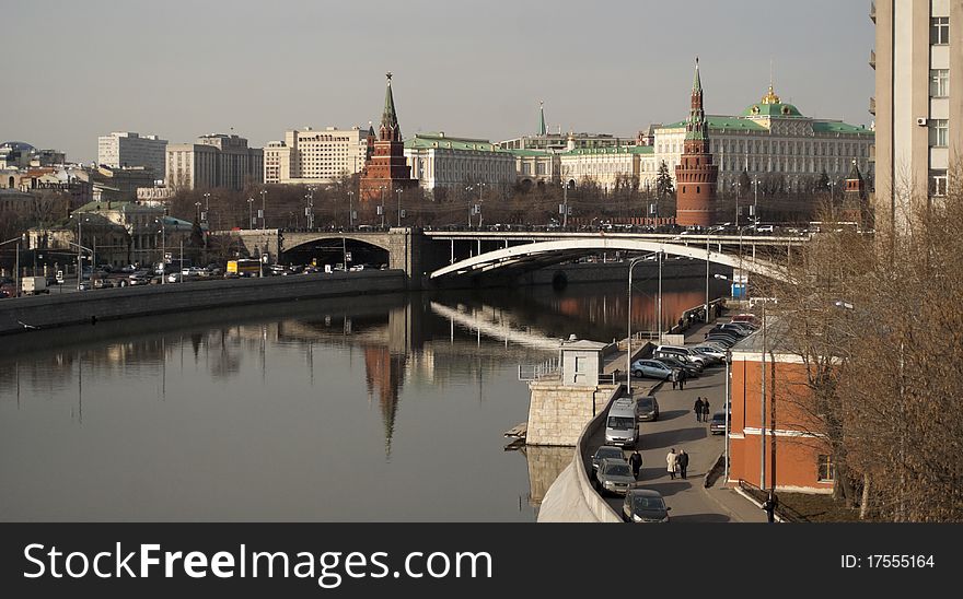 Kremlin towers over the moscow river. Kremlin towers over the moscow river