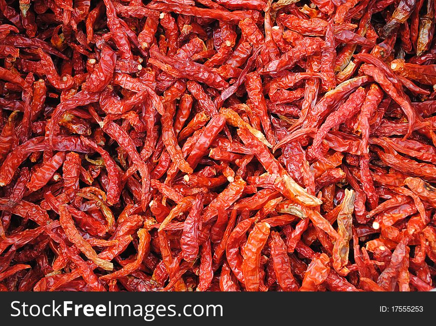 Dry chilli sell at food market in the morning