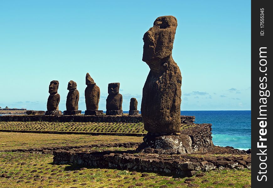 Moai of Ahu Tahai, Easter Island, Chile.