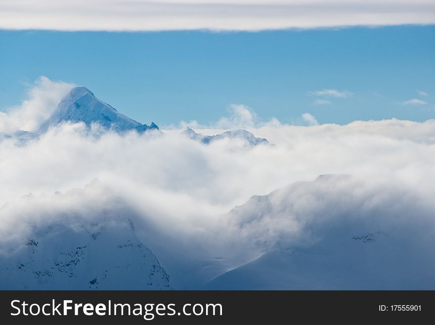 Clouds in Caucasus mountains, winter