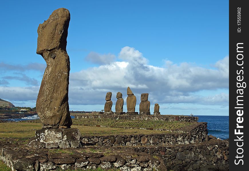 Moai of Ahu Tahai, Easter Island, Chile.