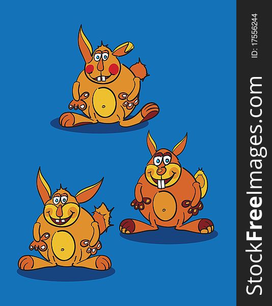 Rabbits against blue background, abstract vector art illustration