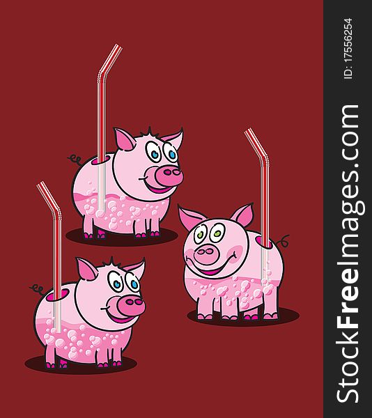 Piggy drinks, abstract vector art illustration