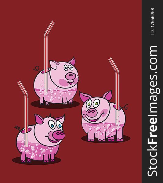 Piggy pink drinks, abstract vector art illustration