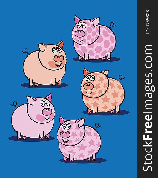Pink piggy against blue background, abstract vector art illustration