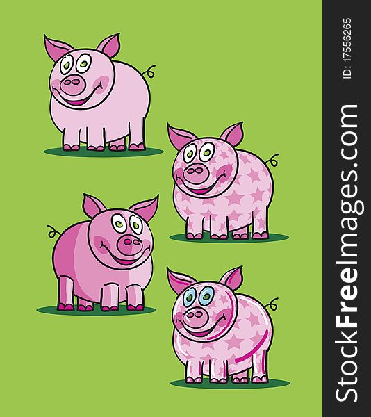 Pink piggy against green background, abstract vector art illustration