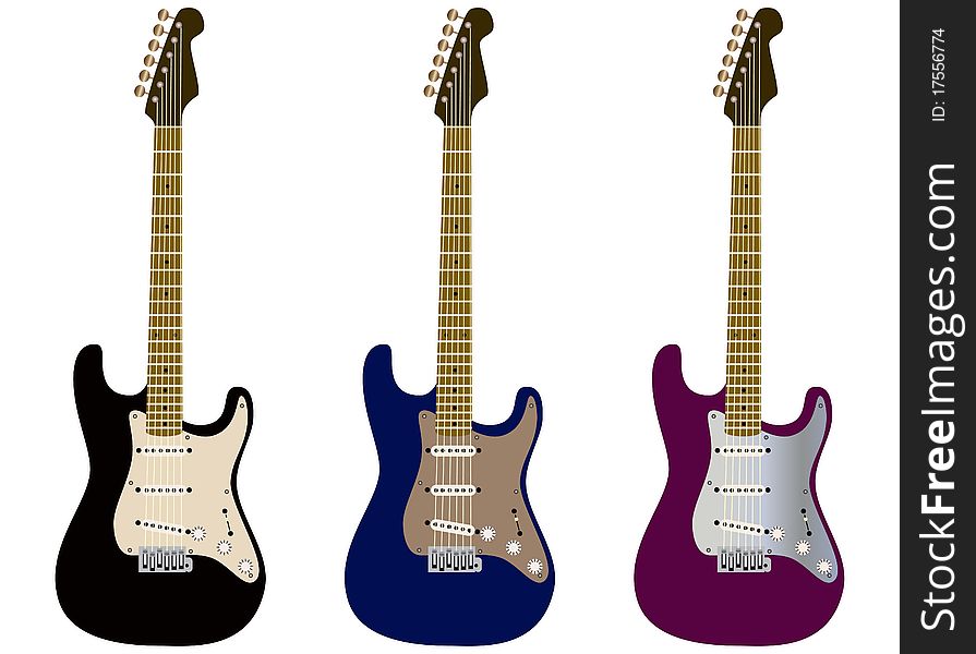 3 types of electric guitars, painted in gradients. 3 types of electric guitars, painted in gradients