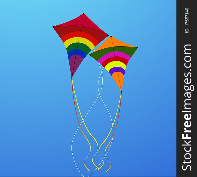 Illustration of flying kites with blue back ground