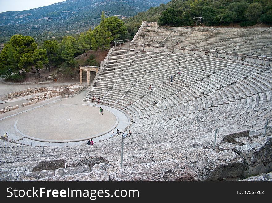 Famous Greek antique amphitheater, Epidaurus, Peloponnese, Greece. Famous Greek antique amphitheater, Epidaurus, Peloponnese, Greece