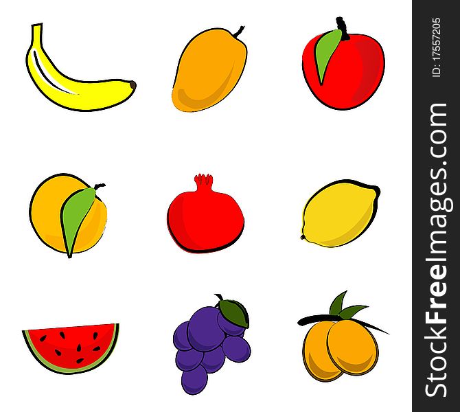 Illustration of fresh fruits on white background