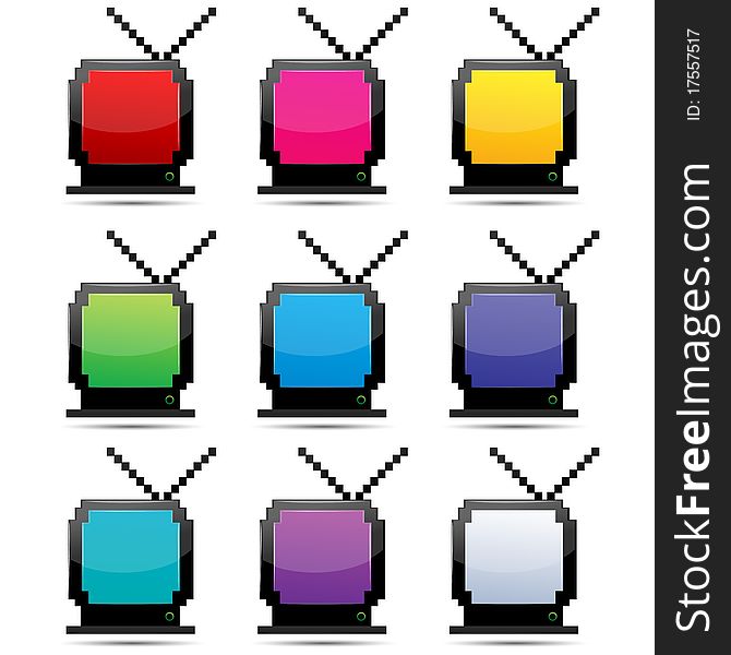 Illustration of colorful tv sets on white background