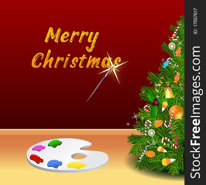 Illustration of merry christmas card with color plate