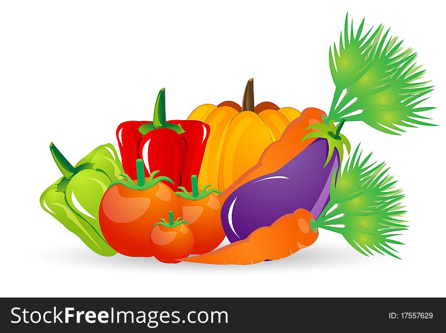 Illustration of fresh vegetables on isolated background