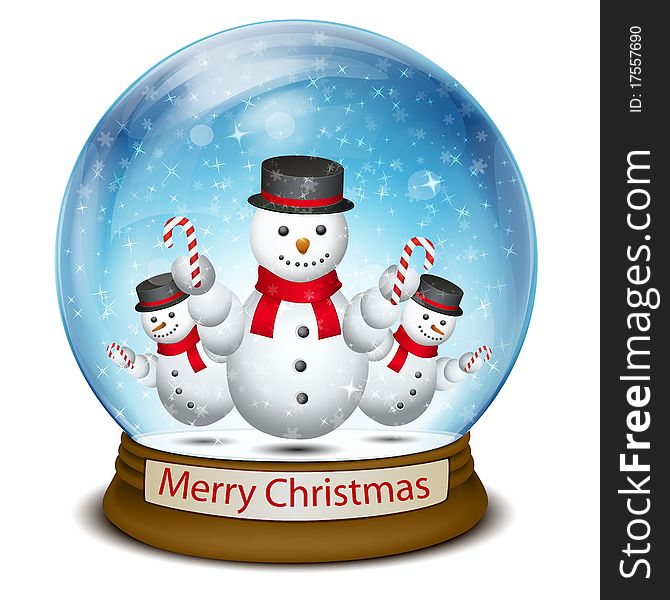 Illustration of christmas ball with snowman on white background