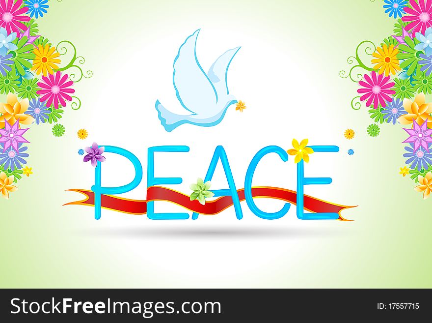 Illustration of floral peace card on white background