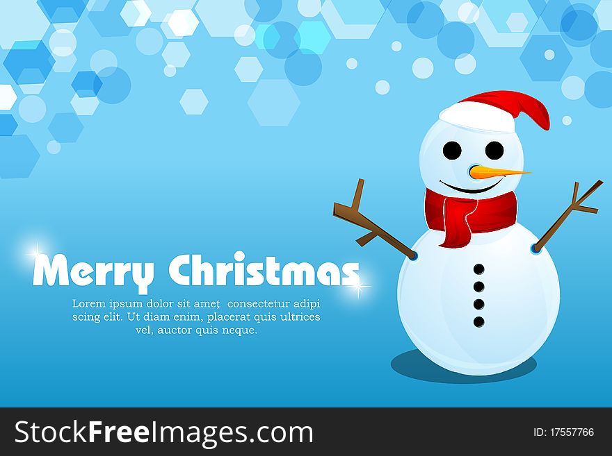 Merry christmas card with snowman