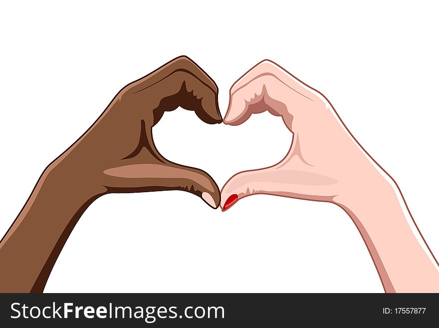 Illustration of heart shape by fingers on white background