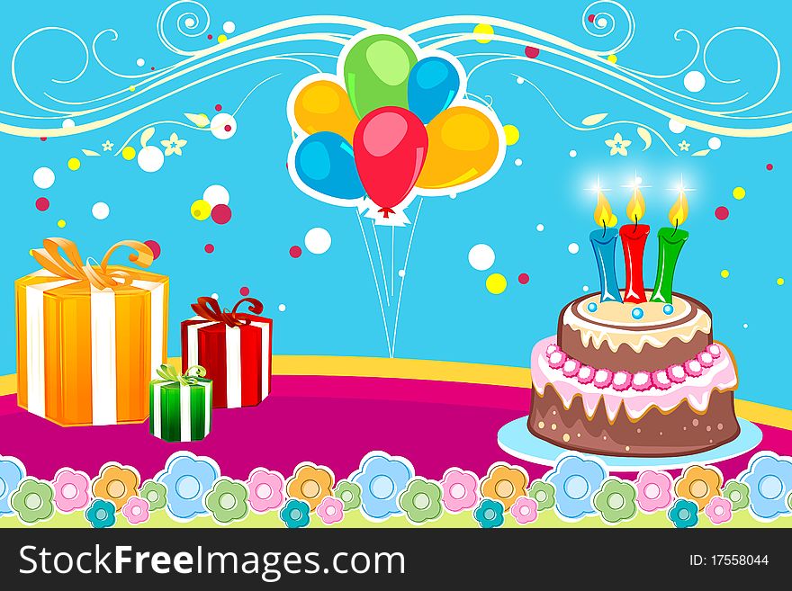 Illustration of abstract birthday card on white background