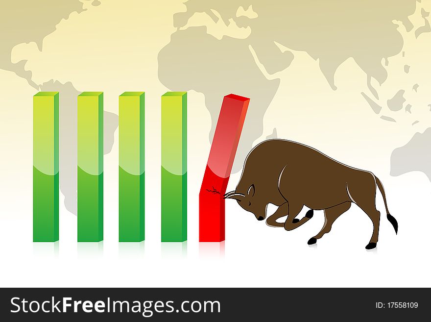 Illustration of business graph with bull