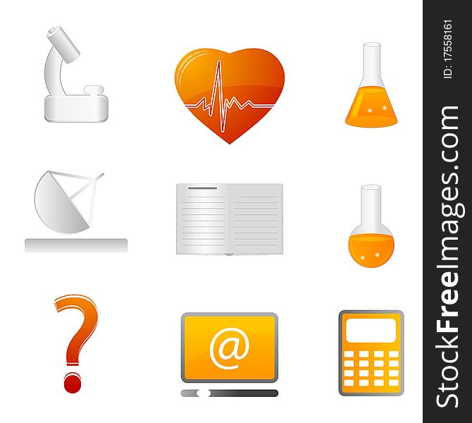 Illustration of science icons on white background