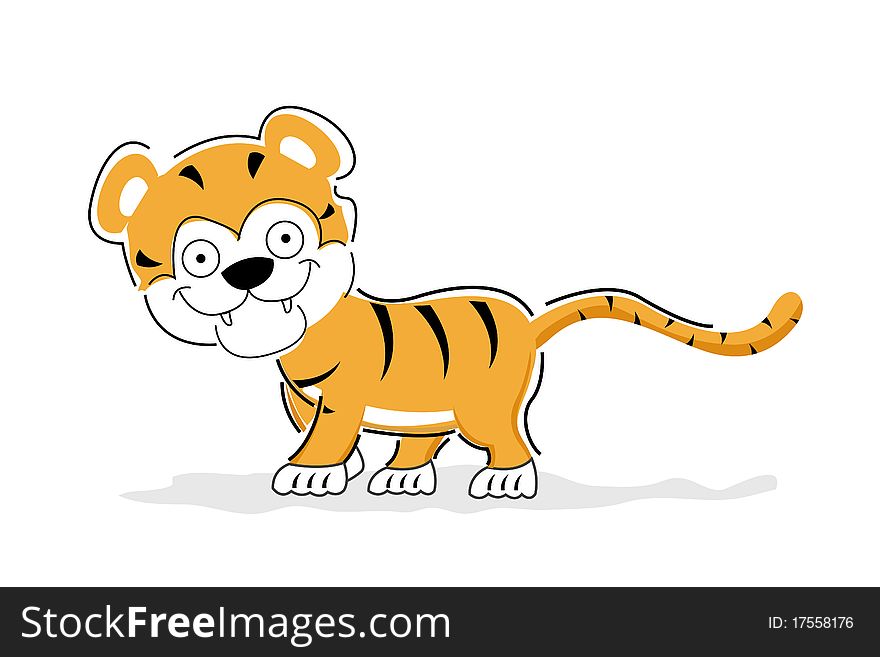 Illustration of cheerful tiger on isolated background