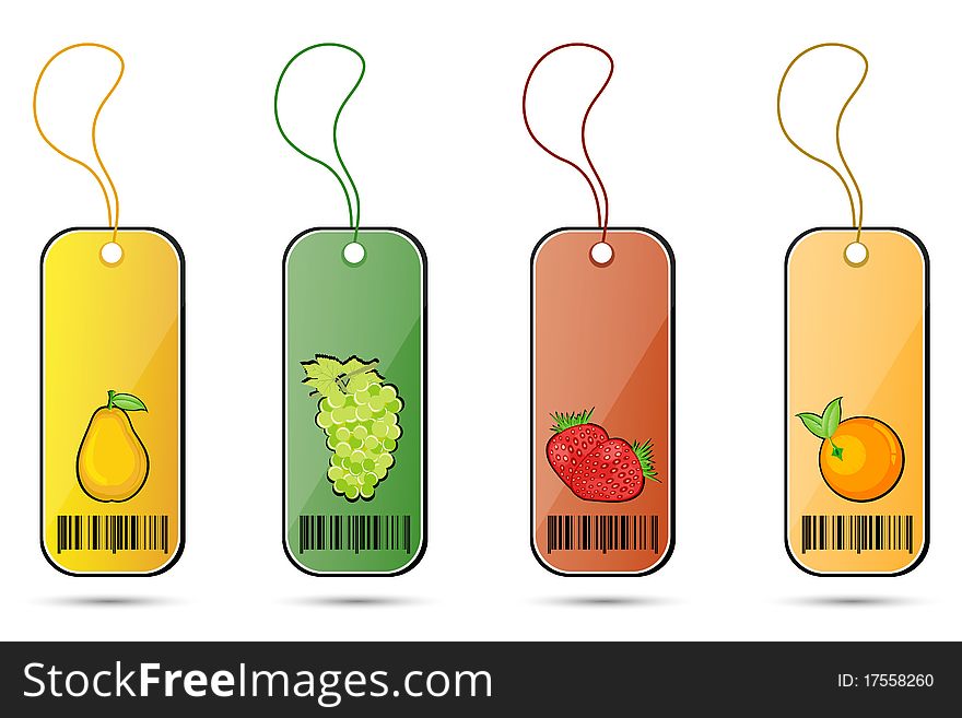 Illustration of fruit tags on white background