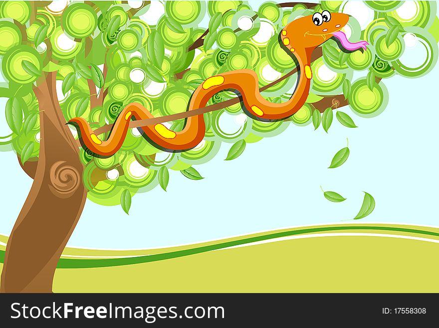 Illustration of snake on tree