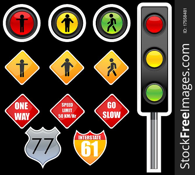 Illustration of traffic signs with isolated background