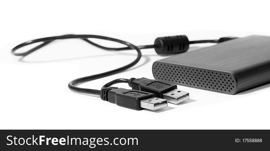 Metallic portable gigabytes hard drive isolated on white background