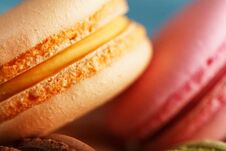 Macaron Cookies With Different Color Filling Close-up, Macro Stock Photo