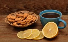 Cup Of Tea With Lemon And Cookies In Basket Royalty Free Stock Photo Cup Of Tea With Lemon And Cookies In Basket Royalty Free Stock Photo