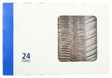Plastic Forks In Blank Label Box Stock Photography