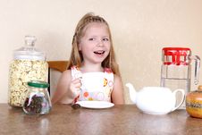 Little Girl With Cup Of Hot Drink Stock Image Little Girl With Cup Of Hot Drink Stock Image