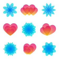 Watercolor Flowers And Hearts. Stock Photos Watercolor Flowers And Hearts. Stock Photos