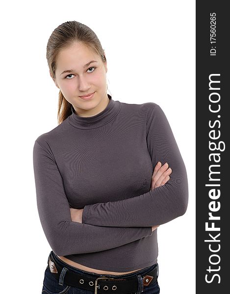 Portrait of a beautiful teenager on a white background