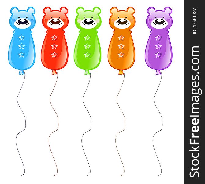 Multi-colored balls: bear-cubs; isolated. Multi-colored balls: bear-cubs; isolated