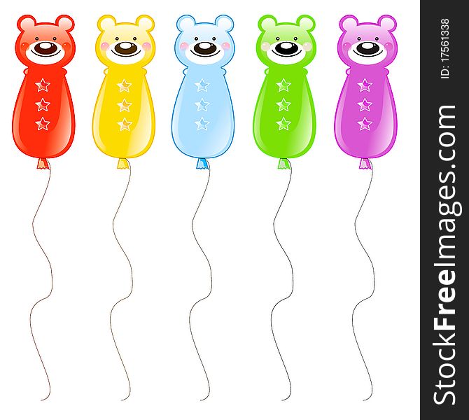 Multi-colored balls-bear cubs: isolated. Multi-colored balls-bear cubs: isolated