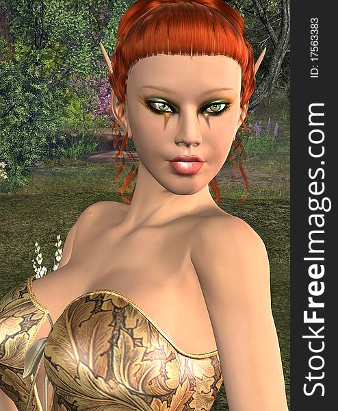 Beautiful Exotic Woman Copper hair in an enchanted leafy glade. Beautiful Exotic Woman Copper hair in an enchanted leafy glade.