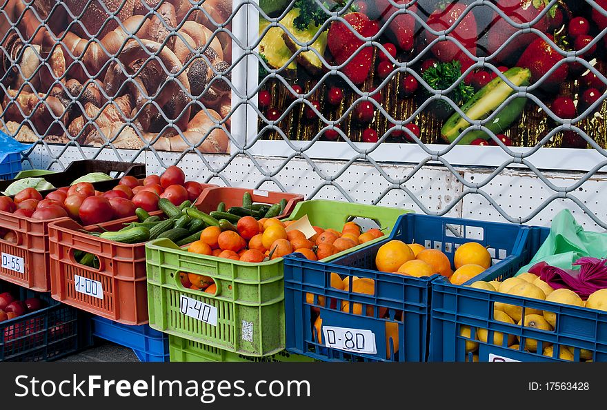 Exterior of a supermarket selling fruits and vegetables. Exterior of a supermarket selling fruits and vegetables.