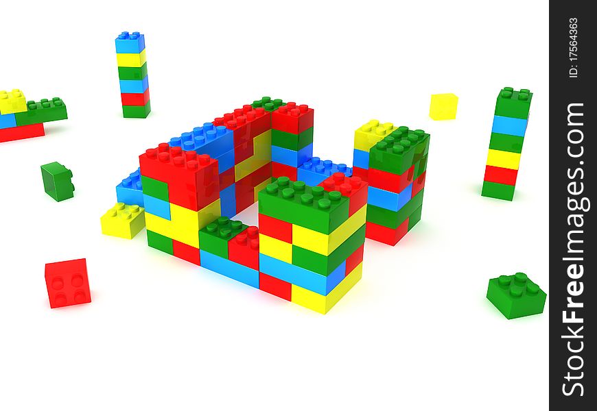 Cubes of different colors assembled in a house on a white background №2. Cubes of different colors assembled in a house on a white background №2