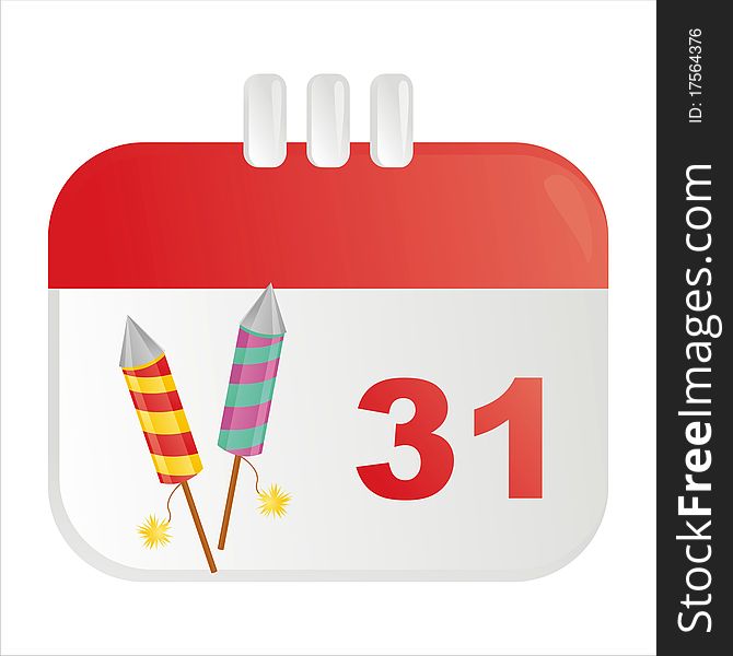 New year calendar icon with fireworks